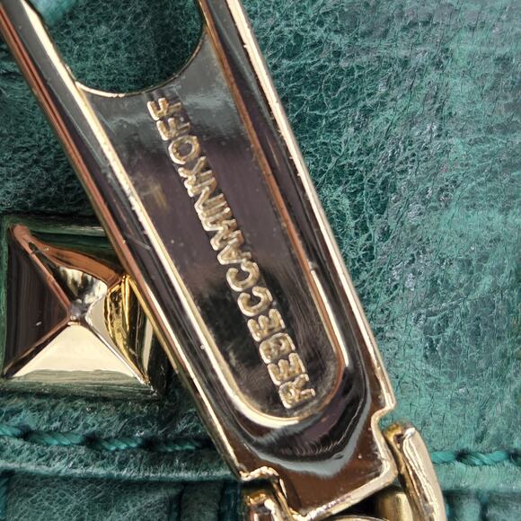 Rebecca Minkoff Crossbody Satchel Jade Green Leather Gold Tone Studs Hardware - Picture 11 of 12